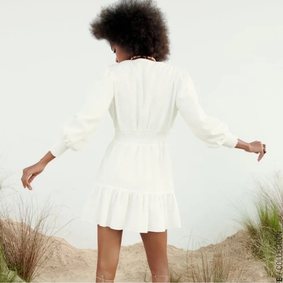 ZARA OYSTER WHITE LINEN BLEND DRESS SIZE SMALL FITS UP TO A MEDIUM - Picture 4 of 11